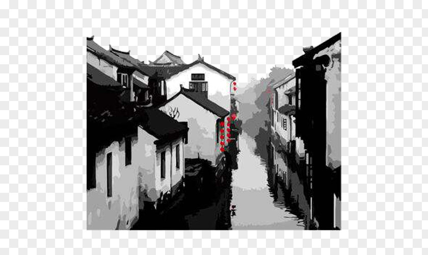 Jiangnan Wind Ink Town Paint By Number Oil Painting PNG