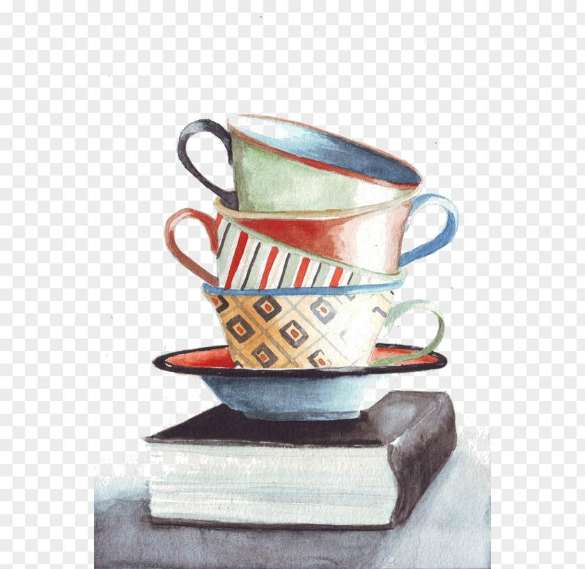 Tea Coffee Cup Still Life Watercolor Painting PNG