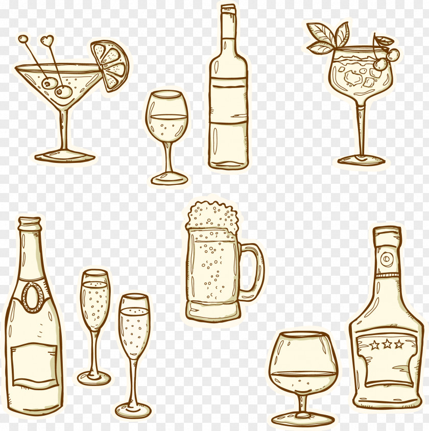 Hand-painted Glass Bottles Of Various Drinks Bar Element Champagne Beer Cognac Drink Bottle PNG