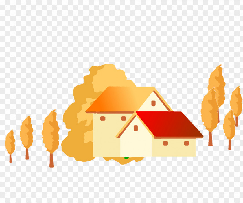Autumn Yellow Tree House Poster Cartoon PNG