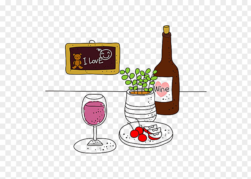 Gourmet Kitchen Wine Glass Food Picnic Basket Illustration PNG