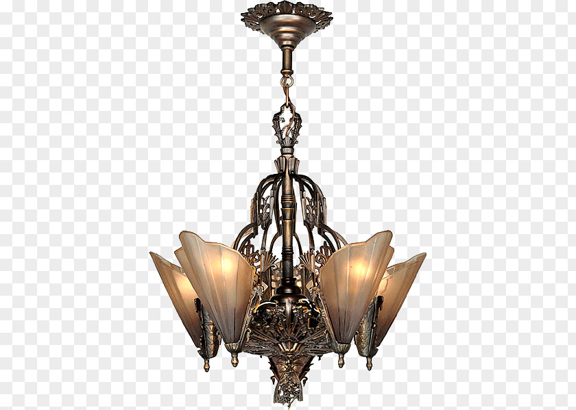 Art Deco Lighting PNG Lighting, brass-colored uplight chandelier illustration clipart PNG