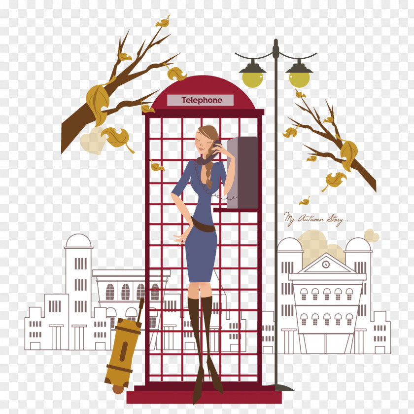 Public Telephone Urban Women Vector Payphone Booth Euclidean Illustration PNG