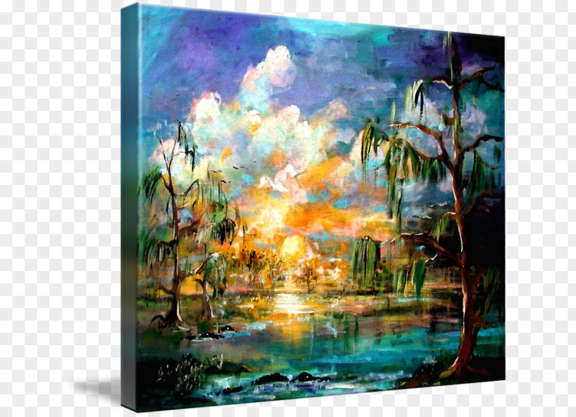 Fantasy Landscape Gallery Wrap Canvas Acrylic Paint Art Okefenokee Swamp PNG