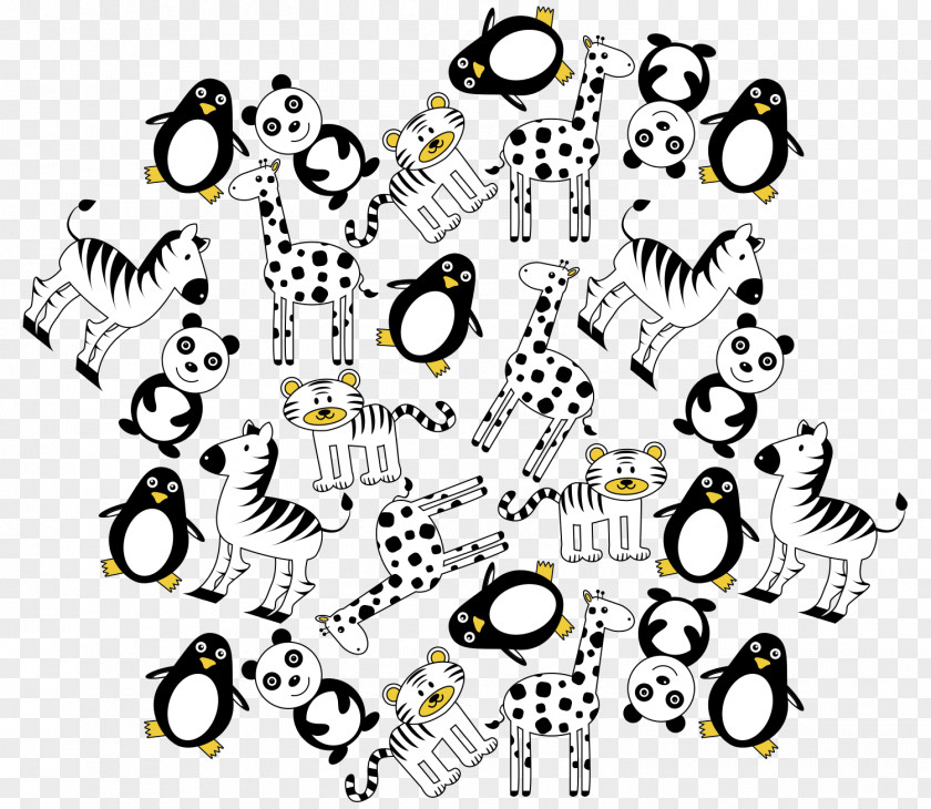 Hand-drawn Cartoon Penguin Panda Tiger Zebra Pattern Giant PNG