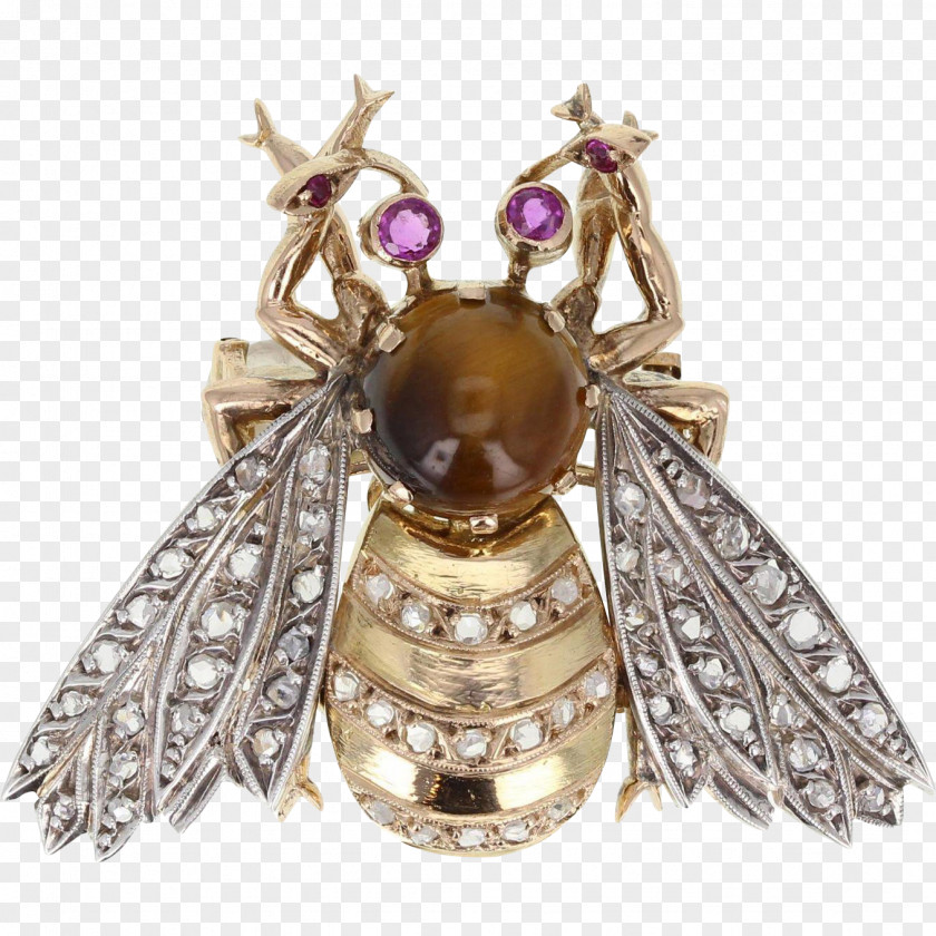 Brooch Bee Gold Insect Diamond PNG