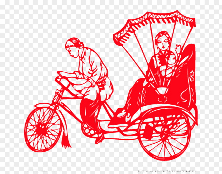 Red Tricycle Silhouette Figures Beijing Papercutting Chinese Paper Cutting Work Of Art PNG