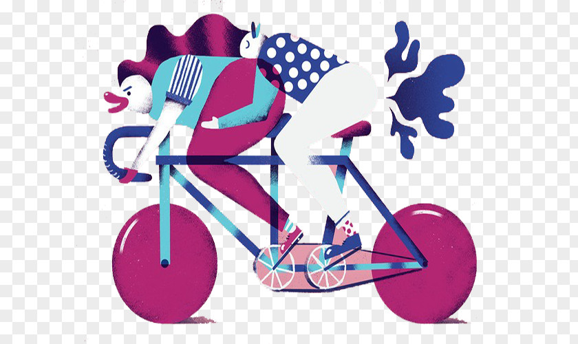 Purple Cartoon Riding A Bike Drawing Art Poster Illustration PNG