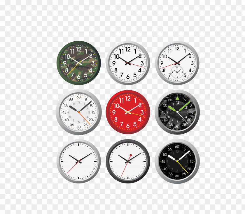 Vector Color Nine Round Small Hanging Watch Alarm Clocks PNG