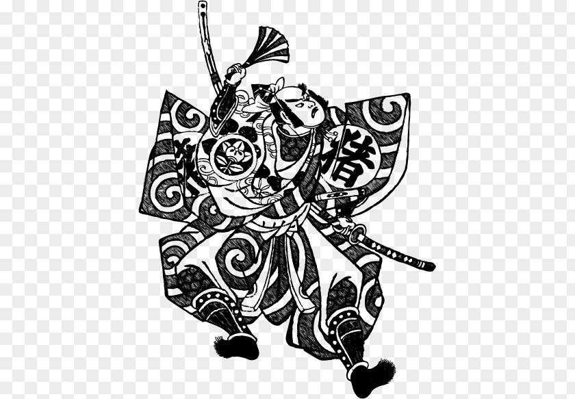 Hand-painted Japanese Samurai Character Japan Paper Wall Decal Sticker PNG