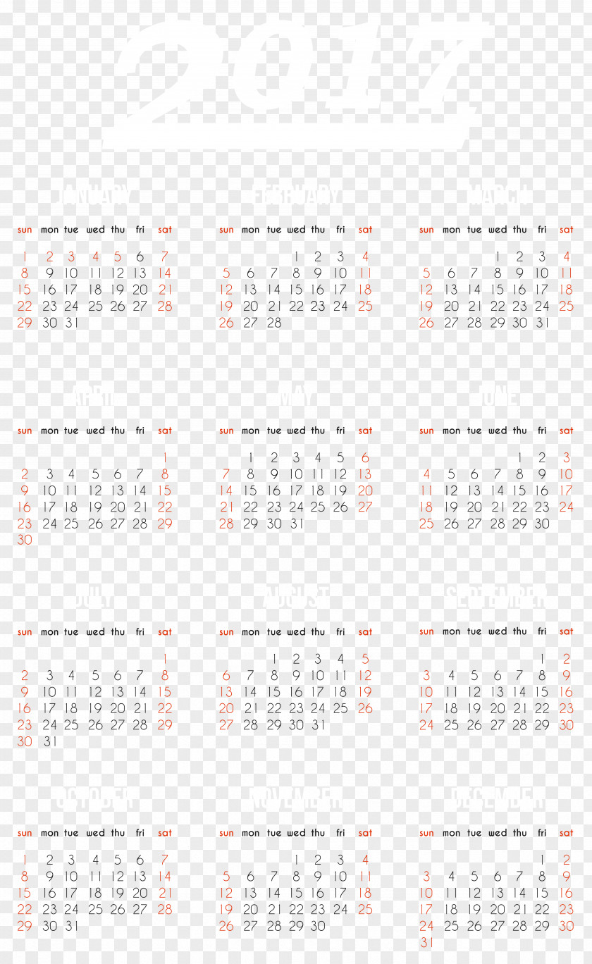 2017 Transparent Calendar Clipart Image Font Design Pattern PNG