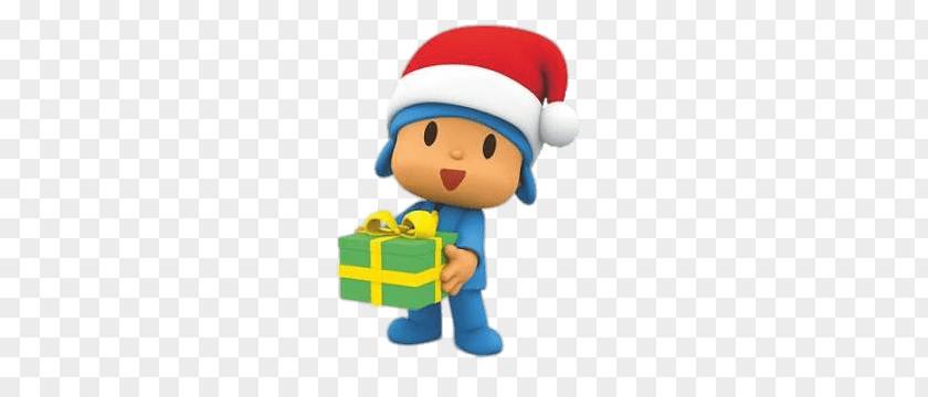 Pocoyo Santa PNG Santa, figure holding green gift box clipart PNG