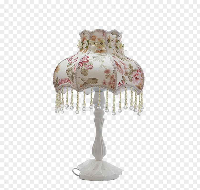 Fabric Flowers Lamp Table Nightstand Lampshade Light Fixture PNG