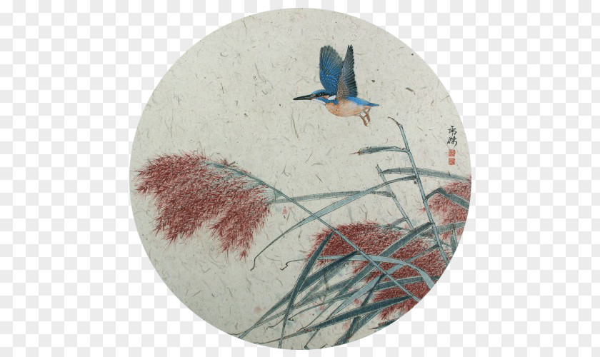 Red Reed And Wings Bird Chinese Painting Watercolor PNG