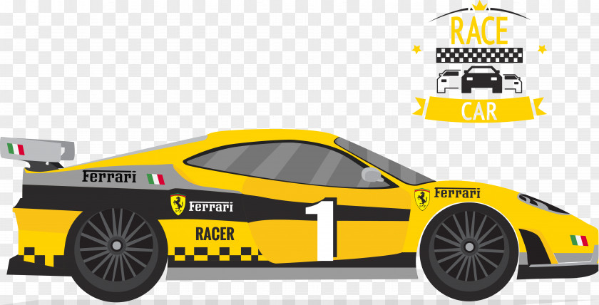 Vector Cartoon Painted Yellow Ferrari F430 Challenge Car Auto Racing PNG