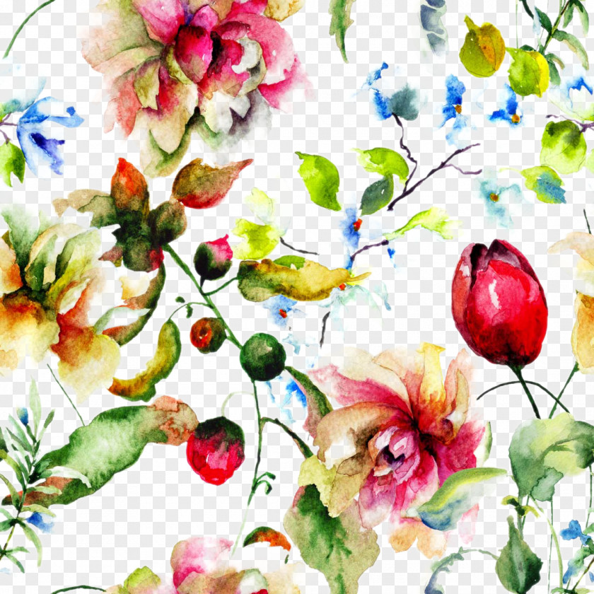 Beautiful Watercolor Flowers Background Pink Painting Wallpaper PNG