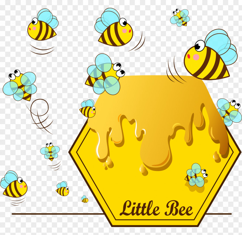 Hand-painted Cartoon Cute Little Honey Bee Apis Florea Honeycomb Clip Art PNG