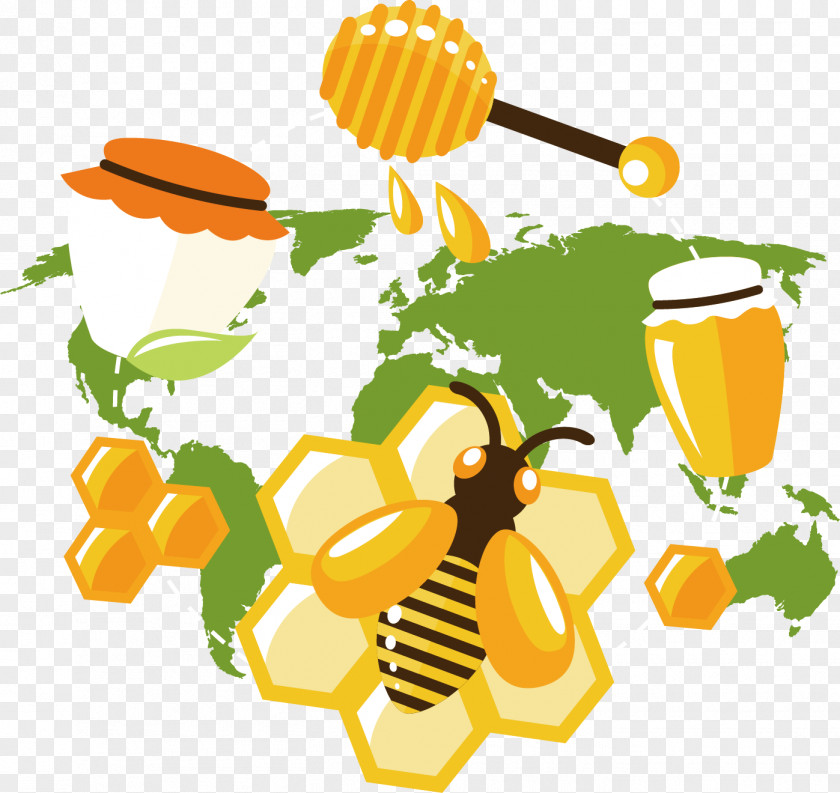 Vector Bee Honey United States Earth World Map PNG