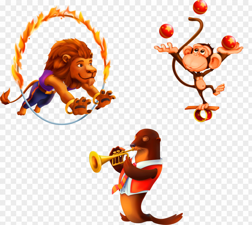 Vector Circus Animals Lion Monkey Sea Lions Juggling Royalty-free PNG
