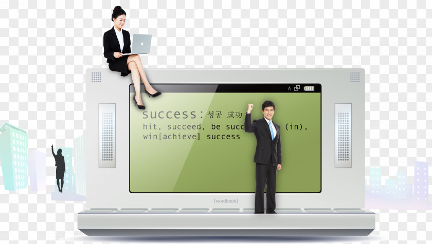 Business People Sitting On The Computer V Sign Download PNG