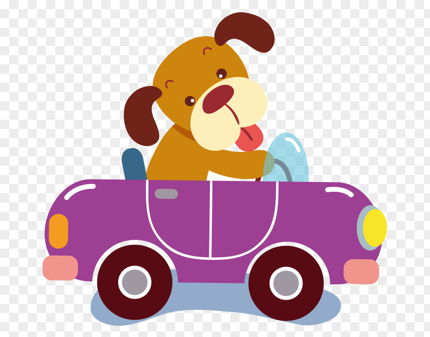 Hand-painted Purple Cartoon Dog Driving A Car Clip Art PNG