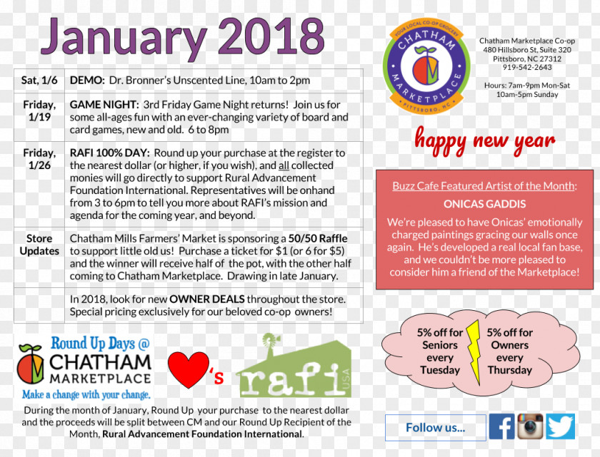 January 2018 Cooperative Shopping Advertising Chatham Marketplace PNG