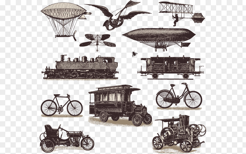 Vector Ancient Tools Europe Train Car Airplane Transport PNG