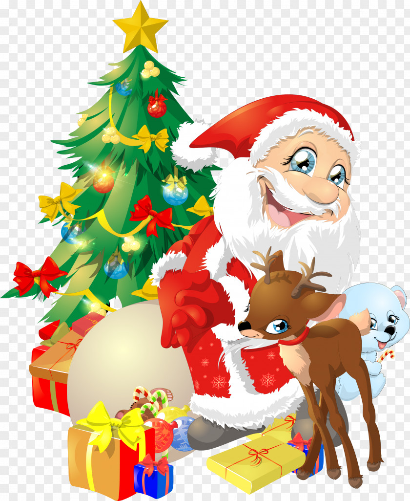 Christmas Tree Santa Claus Reindeer Père Noël PNG