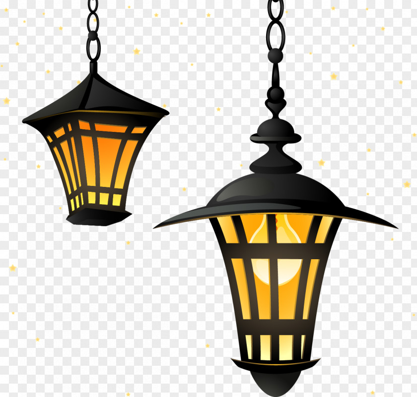 Cartoon Painted Lamp Street Light Lantern Lighting PNG