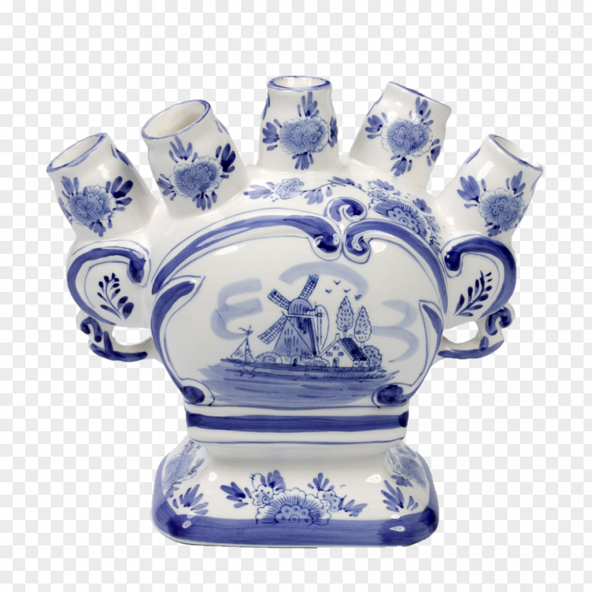 Vase Delftware Blue And White Pottery Tulip PNG