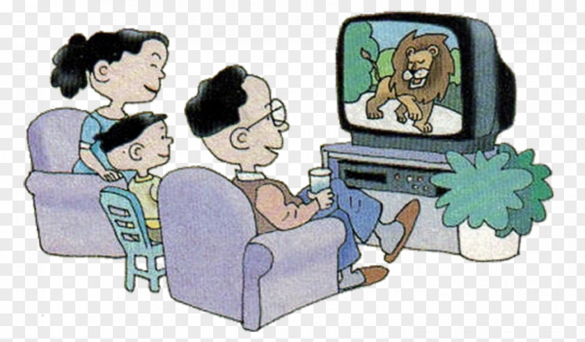 Cartoon A Family Of Three Watch TV Illustrations Television Child Illustration PNG
