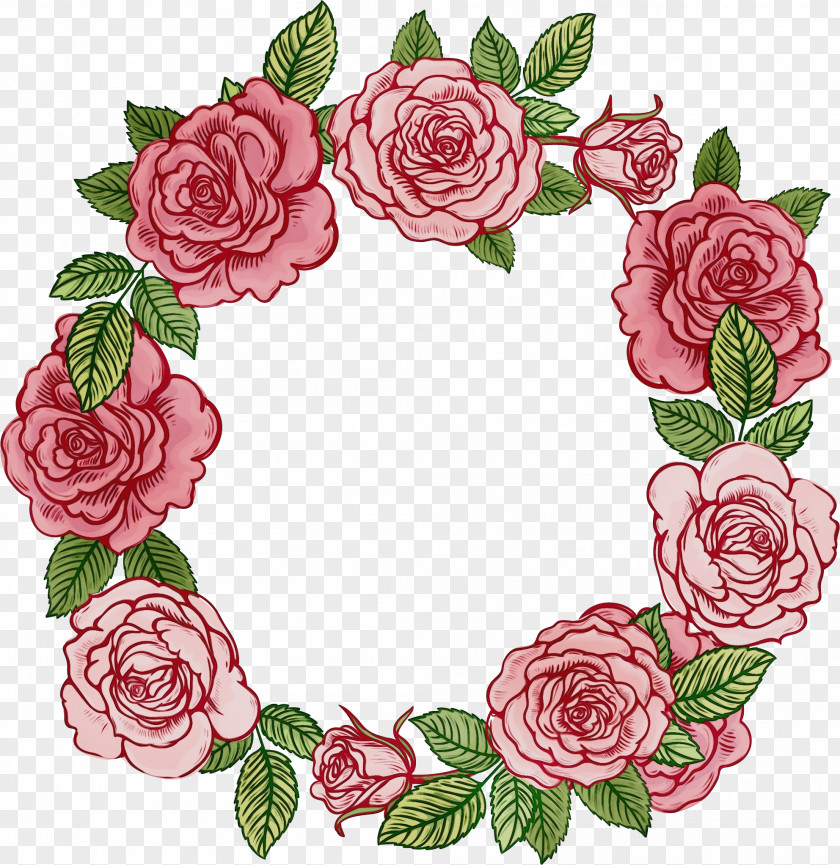 Garden Roses Flower Wreath Watercolor Painting Peony PNG