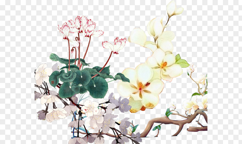 Antique Flower Cartoon Floral Design Wallpaper PNG