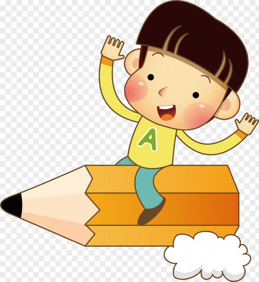 Child Sitting On A Pencil Drawing Clip Art PNG