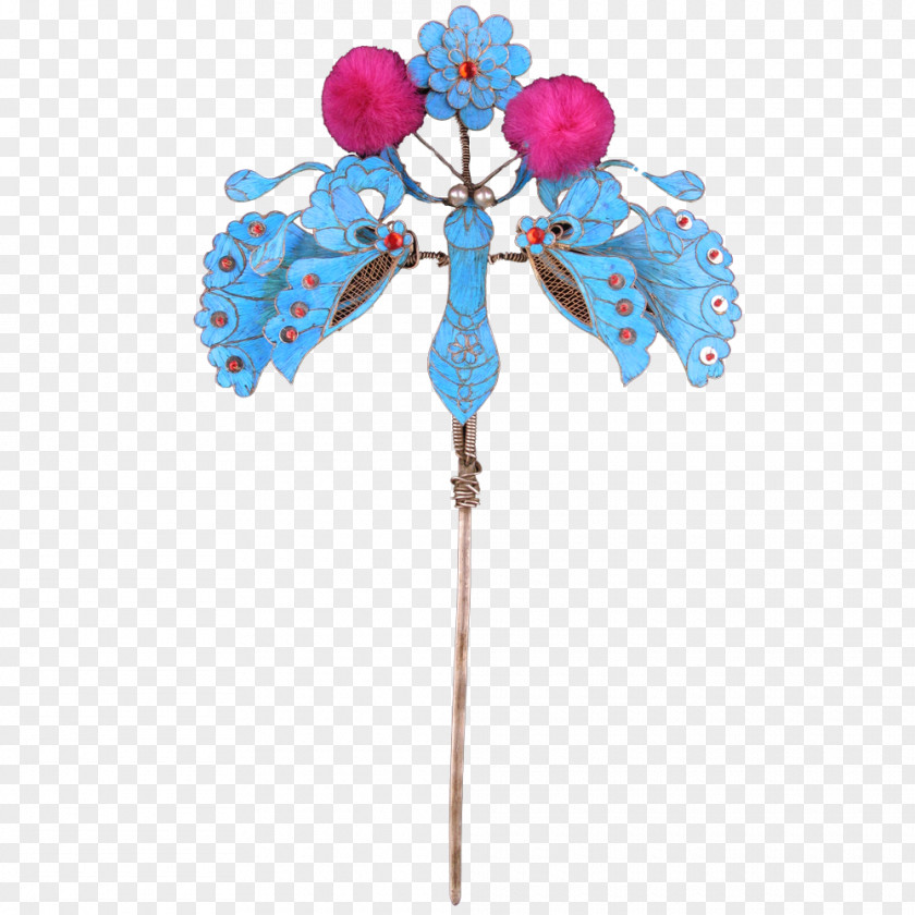 Kingfisher Clear Silver Butterfly Hairpin Head Curette Hair Stick PNG