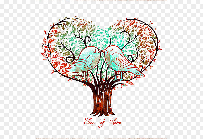 Love Tree Branches Bird Drawing Heart Illustration PNG