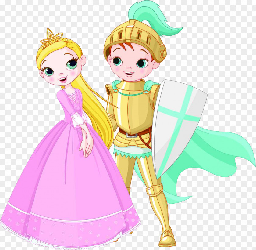 The Prince And Princess With Shield Knight Cartoon Illustration PNG