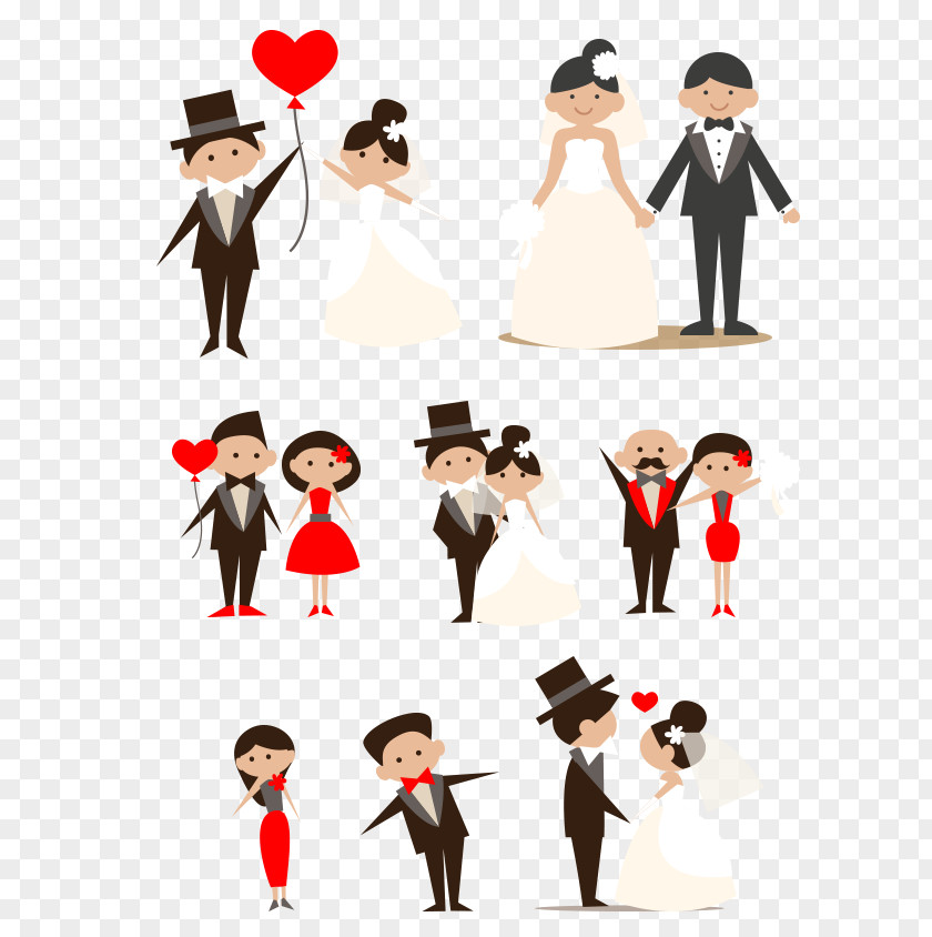 Hand-drawn Cartoon Bride And Groom Couples Wedding Couple Clip Art PNG