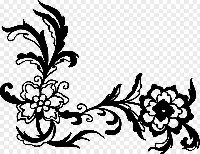 Floral Corner Flower Black And White Clip Art PNG