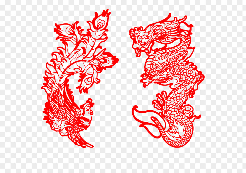 Red Paper-cut Dragon Papercutting Chinese Paper Cutting Clip Art PNG