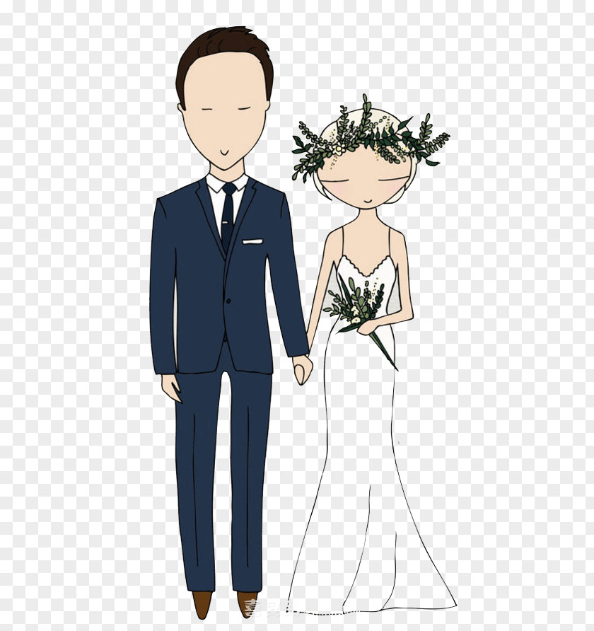 Cartoon Couple Wedding Invitation Marriage Bride Illustration PNG