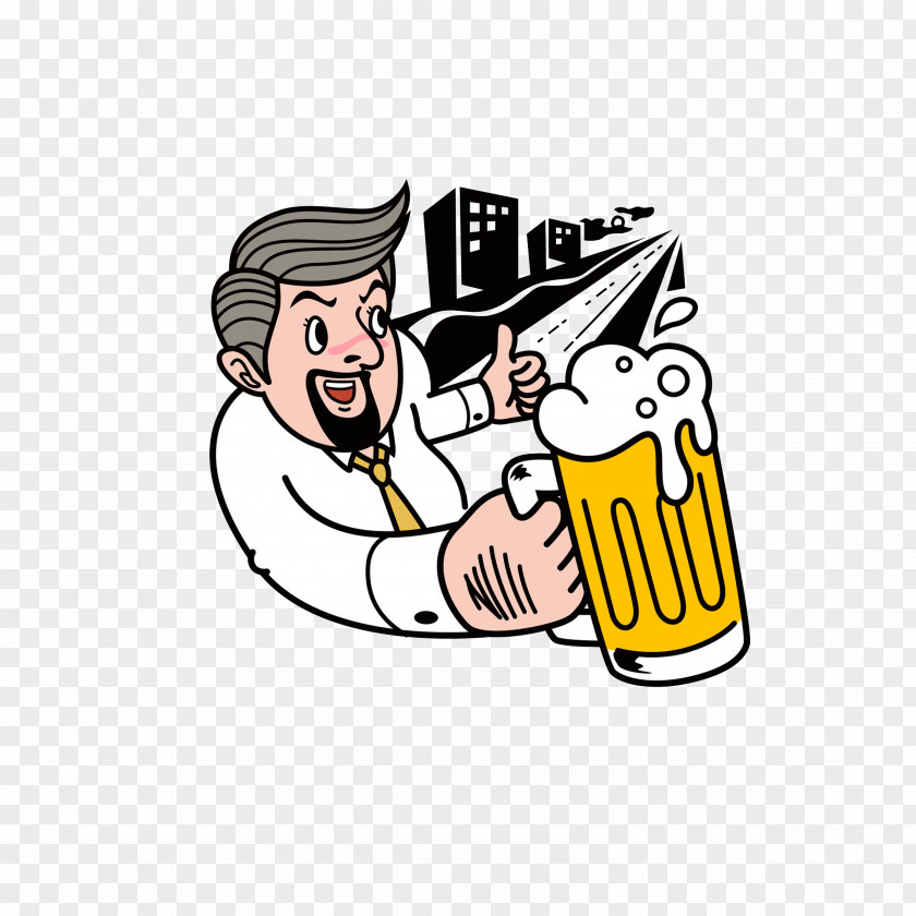 Hold A Large Beer, Please Beer Drinking Cartoon Illustration PNG