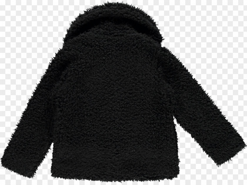 Shearling Coat Cardigan Hoodie Neck Wool Black M PNG