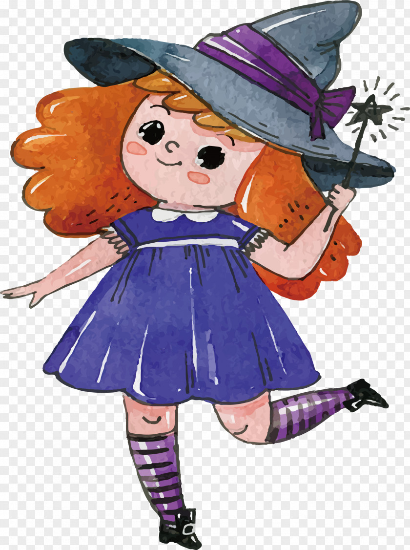 Lovely Watercolor Witch Painting Illustration PNG
