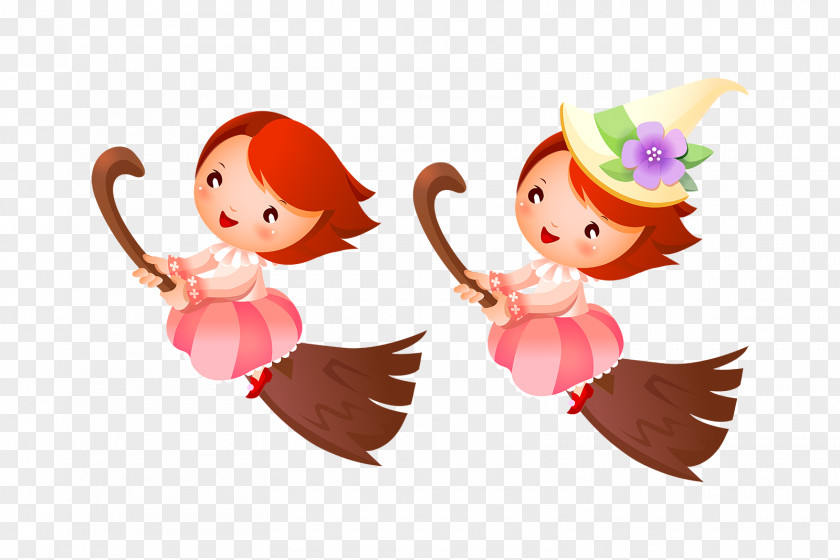 Bambina Button Broom Cartoon Witch Animation Image PNG