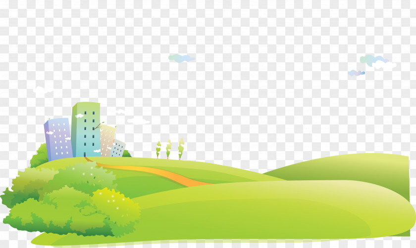 Vector Road Leading To The Town Cartoon Landscape PNG