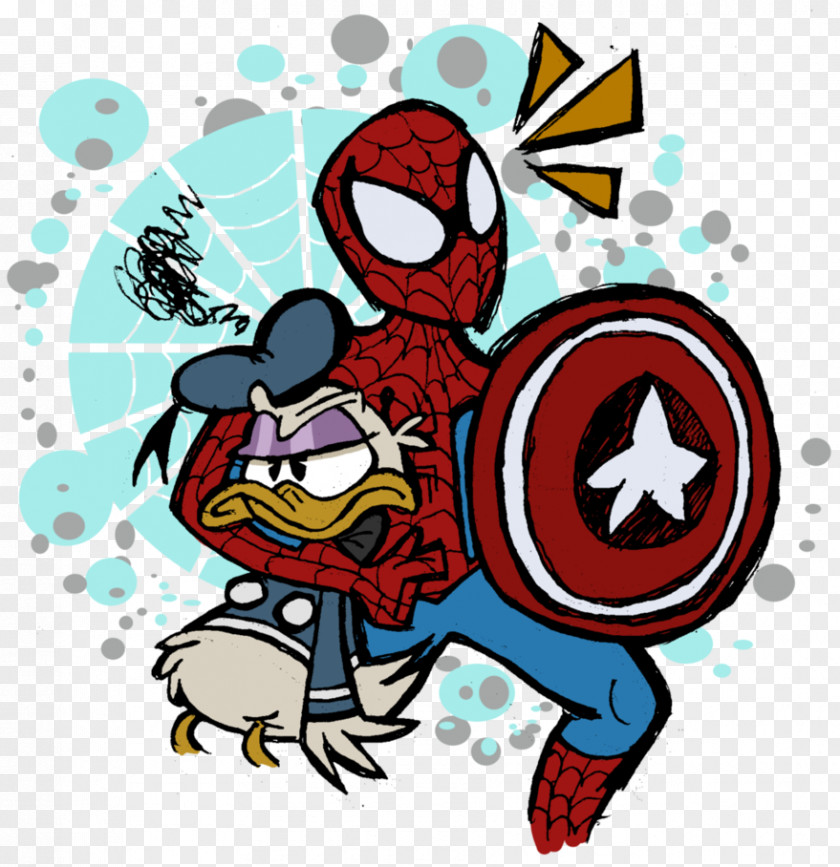 Captain America Donald Duck Spider-Man Art PNG