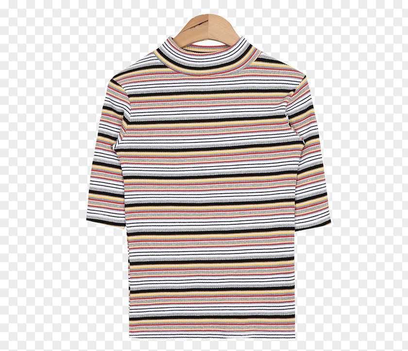 Rainbow Stripes Long-sleeved T-shirt Collar Neck PNG