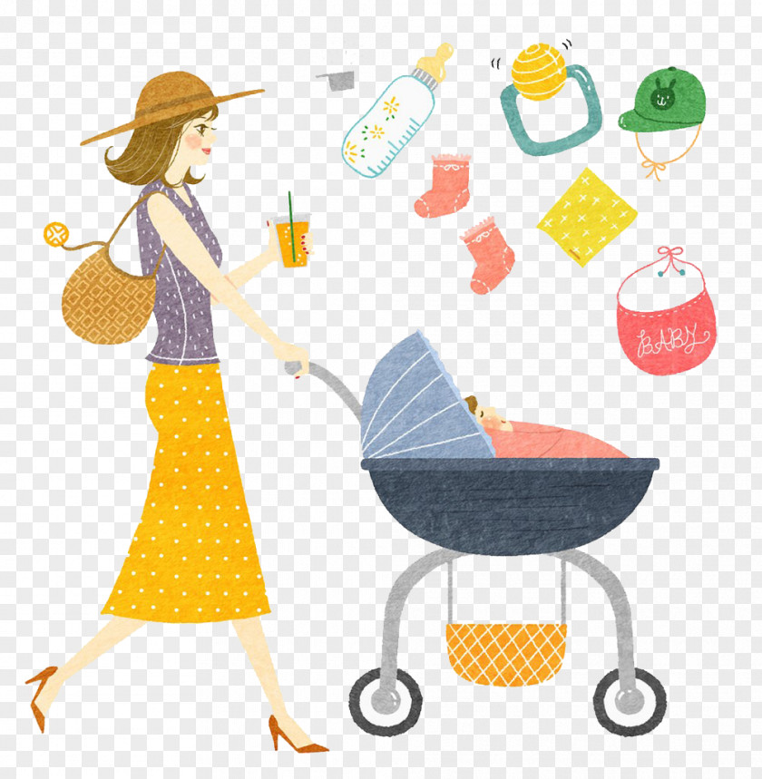 Mother Pushing The Baby Carriage Food Transport Clip Art PNG