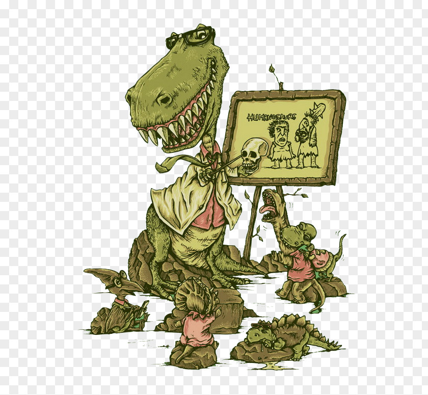 Military Green Dinosaur Illustrator Cartoon Illustration PNG